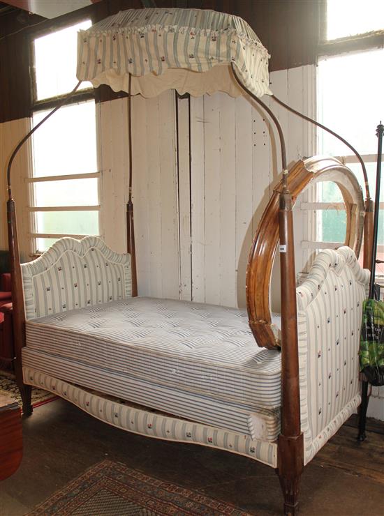 19th century French fruitwood four poster bed(-)
